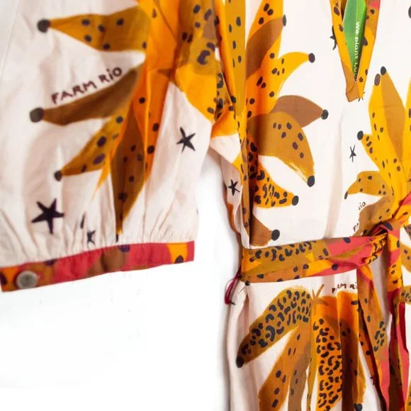 Farm Rio Creme & Brown Banana Puff Sleeve Dress - Picture 4 of 13